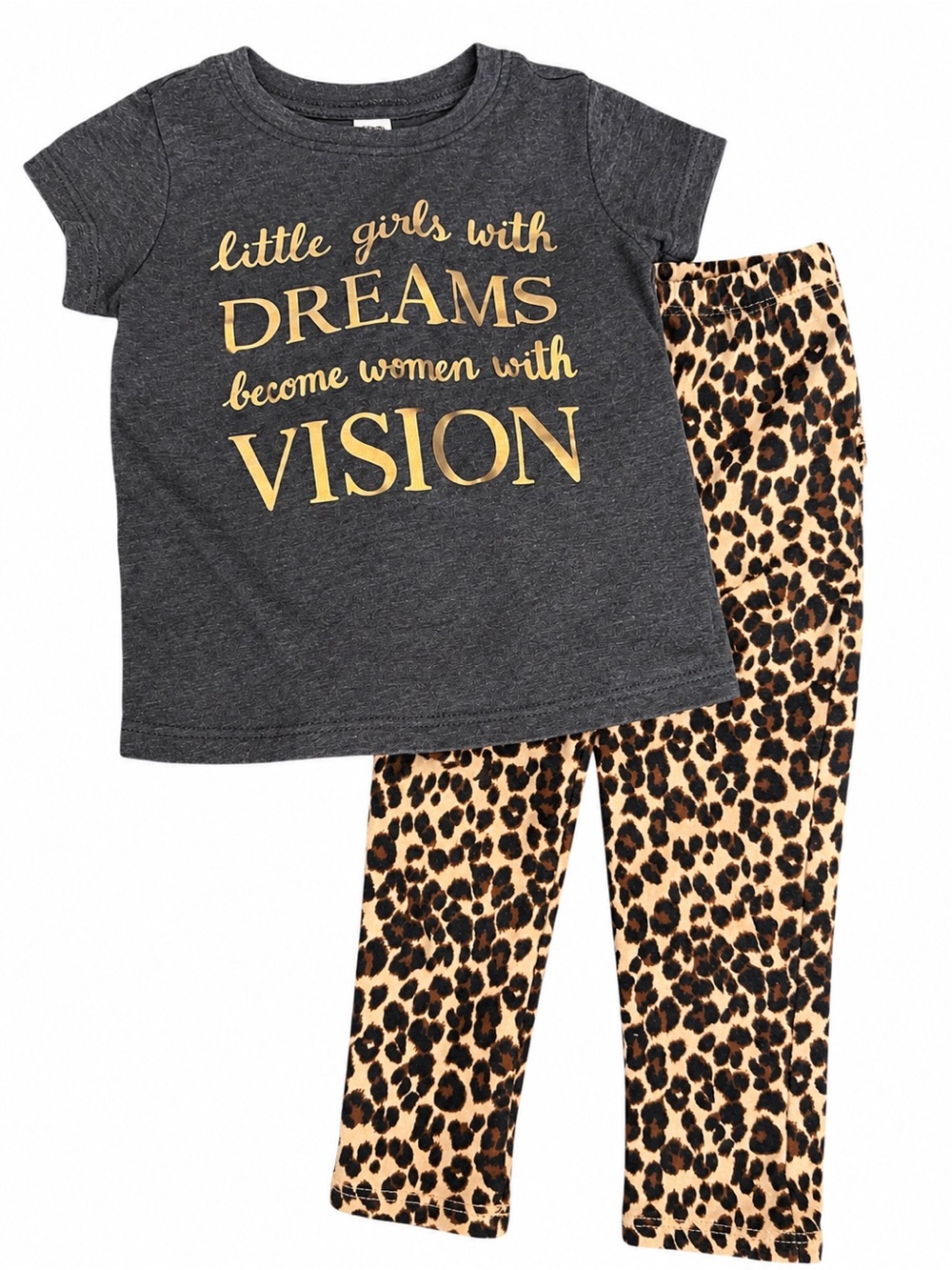 Old Navy Charcoal Top with Gold Script & Leopard Print Set